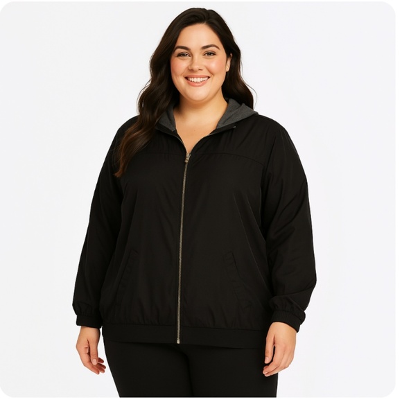 TORRID Black Gray Windbreaker Hooded Jacket Size 6X - Picture 1 of 13